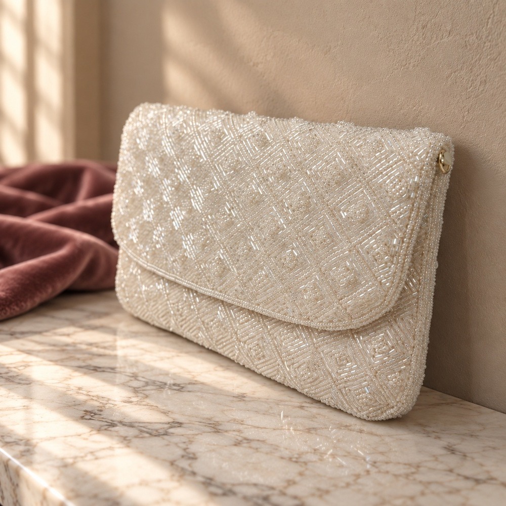 Old Hollywood Bridal Vintage La Regale Clutch Purse Beaded Geometric Evening Bag